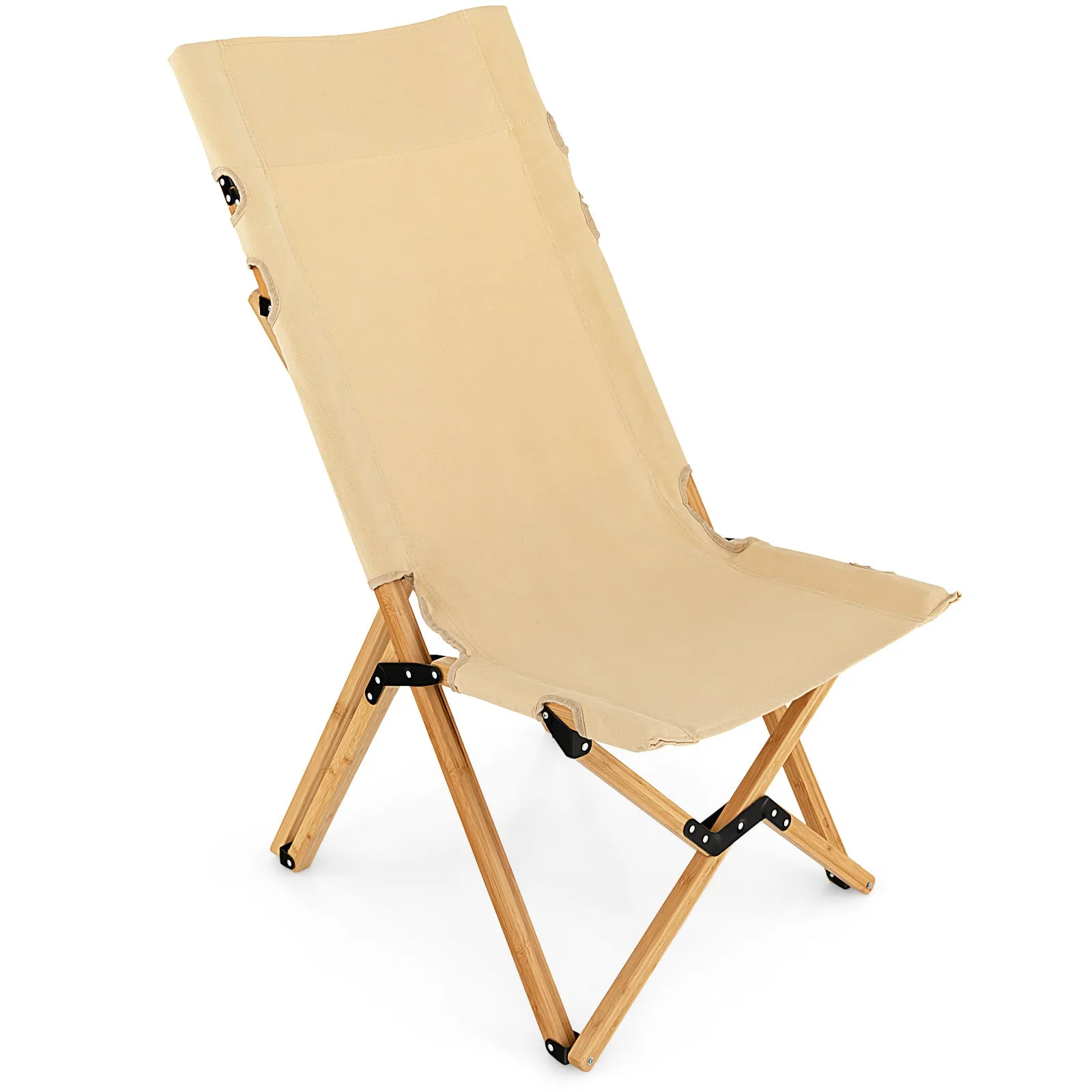 NNECW Portable Folding Camping Chair Bamboo Chair w/ 2-Level Adjustable Backrest Carrying Bag Included Outdoor Portable Ultralight Canvas Chair for Picnic Beach Patio-0-1 piece