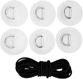 pistro 6Pcs Stainless Steel D-Ring Pad/Patch with 5mm Bungee Cord SUP Deck Rigging Kit - White Paddleboard Accessories for Kayak, Canoe, Boat, and Surfboard Storage