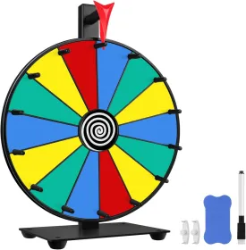 Prize Wheel 12 Inch 14 Slots Spinner Tabletop or Wall Mount Fortune Spin with Dry Erase Marker and Eraser for Engaging Home Parties, Trade Show, Carnival Events (12'' 14Slots)