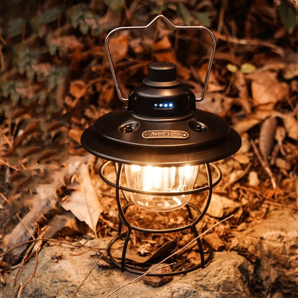 Rechargeable Portable Retro Camping Lantern - Vintage Warm White Light, Metal Handle, Outdoor Hanging Tent Flashlight