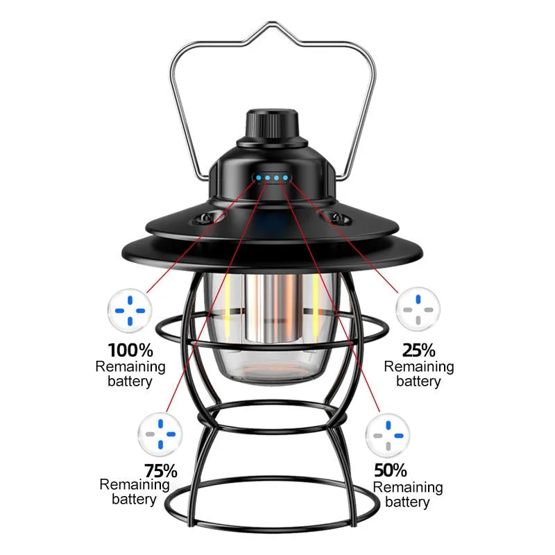 Rechargeable Portable Retro Camping Lantern - Vintage Warm White Light, Metal Handle, Outdoor Hanging Tent Flashlight