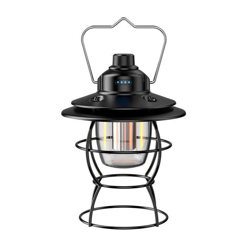 Rechargeable Portable Retro Camping Lantern - Vintage Warm White Light, Metal Handle, Outdoor Hanging Tent Flashlight
