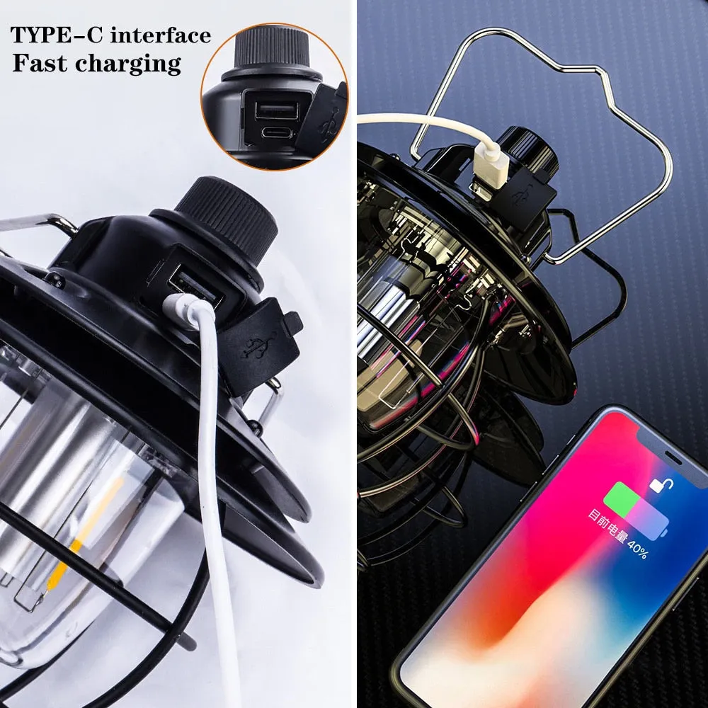 Rechargeable Portable Retro Camping Lantern - Vintage Warm White Light, Metal Handle, Outdoor Hanging Tent Flashlight