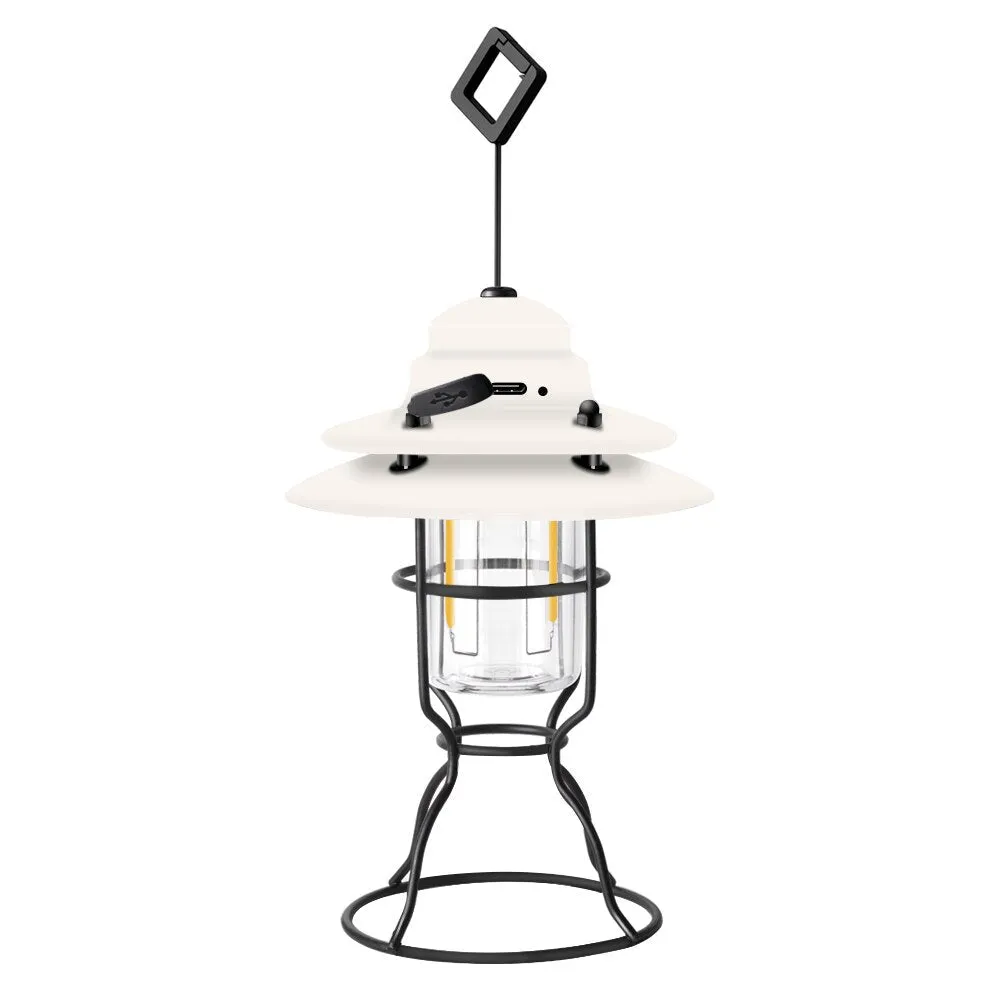 Rechargeable Portable Retro Camping Lantern - Vintage Warm White Light, Metal Handle, Outdoor Hanging Tent Flashlight