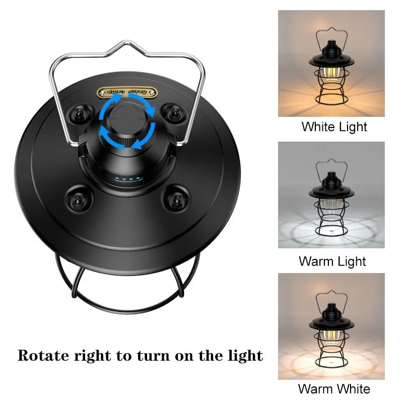 Rechargeable Portable Retro Camping Lantern - Vintage Warm White Light, Metal Handle, Outdoor Hanging Tent Flashlight