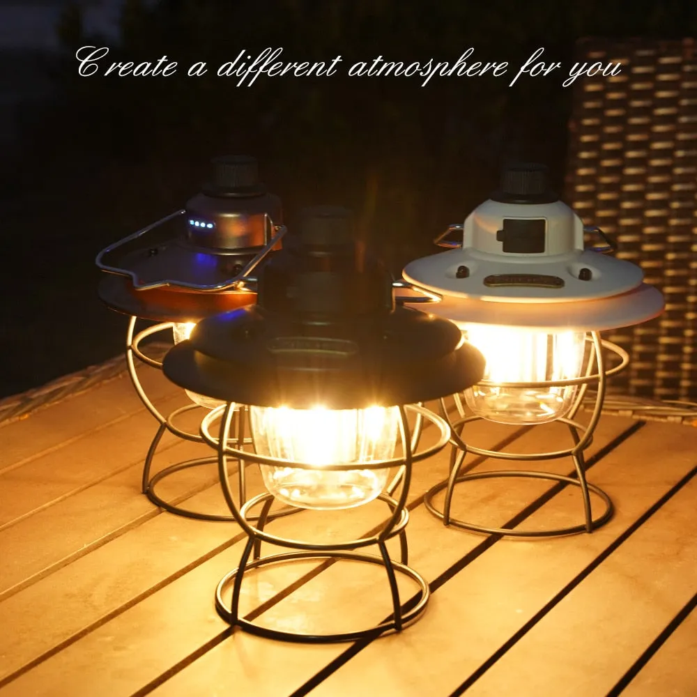 Rechargeable Portable Retro Camping Lantern - Vintage Warm White Light, Metal Handle, Outdoor Hanging Tent Flashlight
