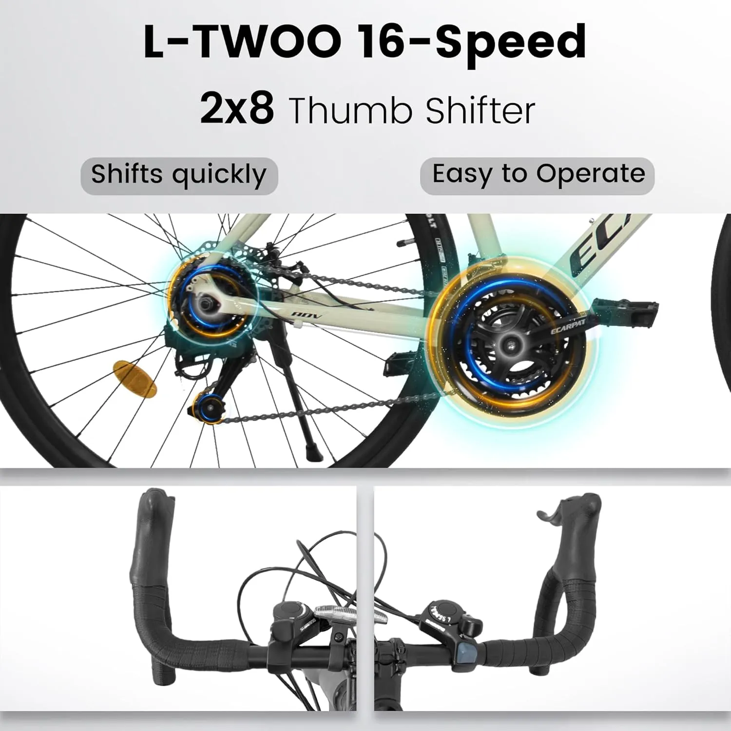 Road Bike 700C Tires, Drop Bar 16 Speeds Hybrid Bike for Men Women, Aluminum Alloy Lightweight Frame Disc Brake Racing Bike, City Commuting Road Bicycle for Men Women, Pink, White, Blue Color