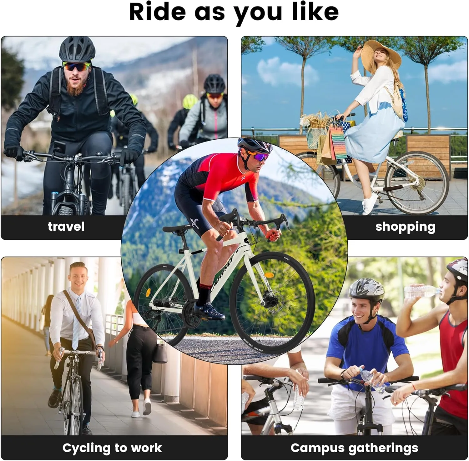 Road Bike 700C Tires, Drop Bar 16 Speeds Hybrid Bike for Men Women, Aluminum Alloy Lightweight Frame Disc Brake Racing Bike, City Commuting Road Bicycle for Men Women, Pink, White, Blue Color