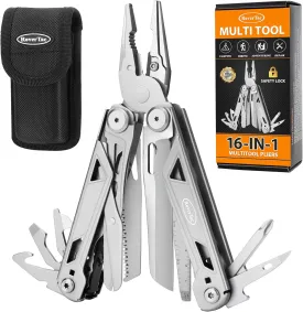 RoverTac 16-in-1 Multitool Pliers with Knife, Scissors, Saw & Screwdrivers  Heavy-Duty Multi Tool Pocket Knife with Nylon Sheath  Ideal for Camping, Hiking, Survival, DIY & Everyday Carry