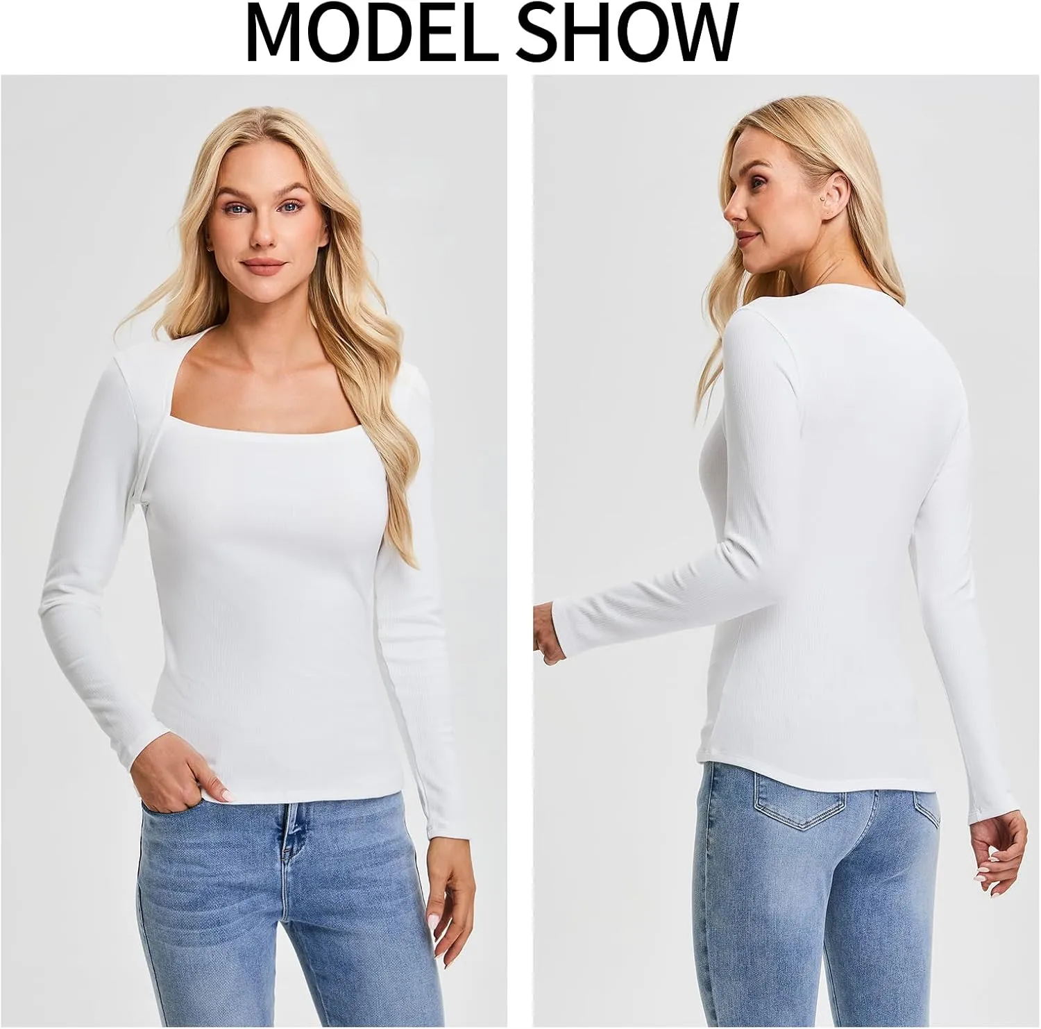 Soneven Square Neck Thermal Shirts for Women Base Layer Ultra Soft Fleece Lined Underwear for Winter