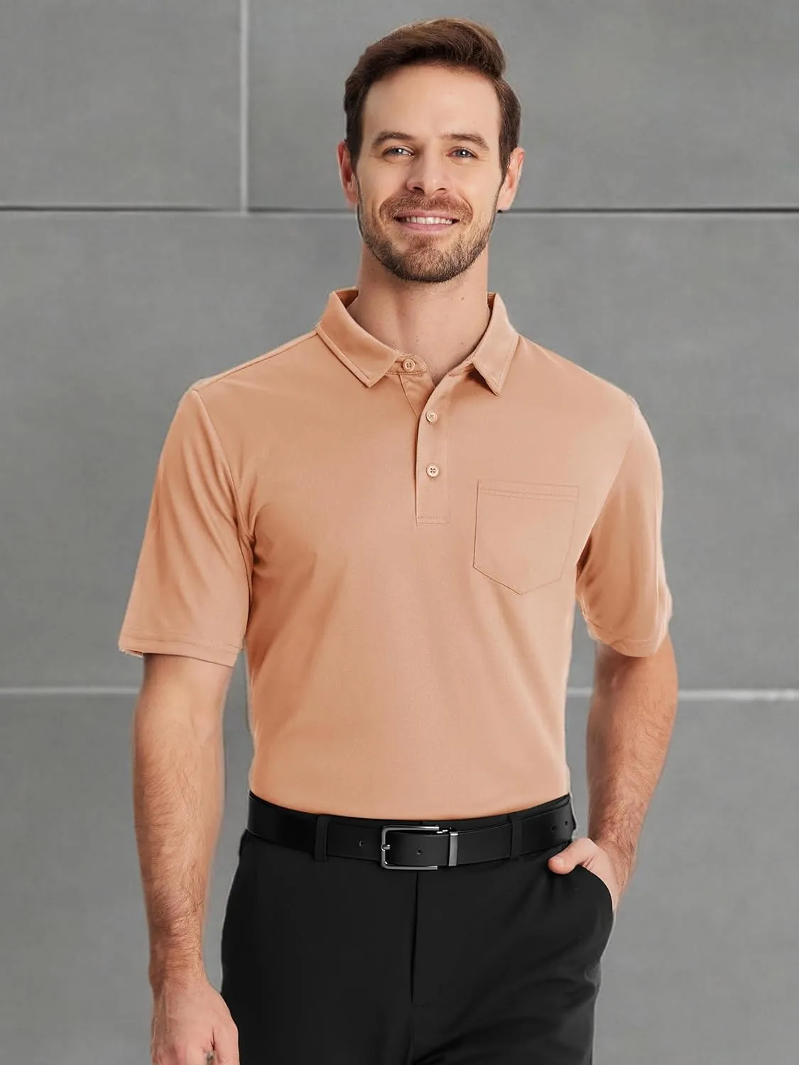 TACVASEN Mens Polo Shirts with Pocket Mens Golf Shirt Short Sleeve Performance Dry Fit Golf Work Athletic Polos