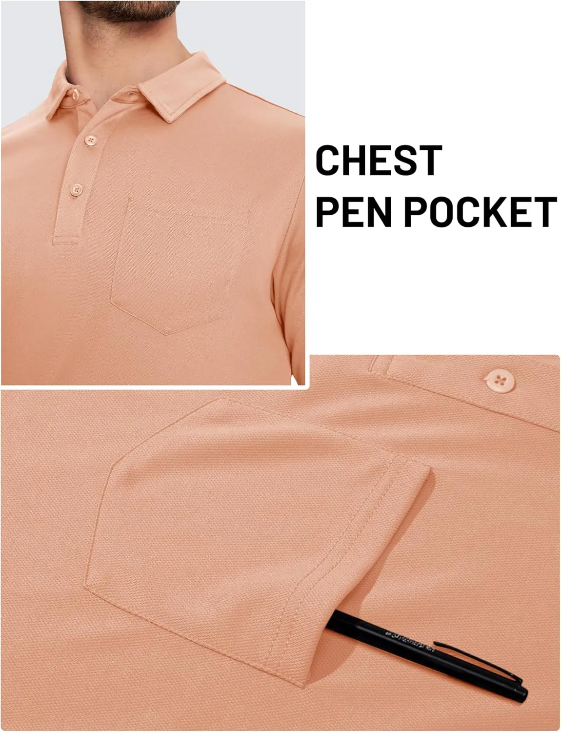 TACVASEN Mens Polo Shirts with Pocket Mens Golf Shirt Short Sleeve Performance Dry Fit Golf Work Athletic Polos