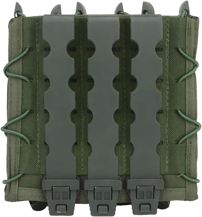Triple Extended MP5 MP7 Mag Pouch, 3 Molle Long 9mm Tactical Magazine Holster Quick Pull Flashlight Holder Belt Vest Mount
