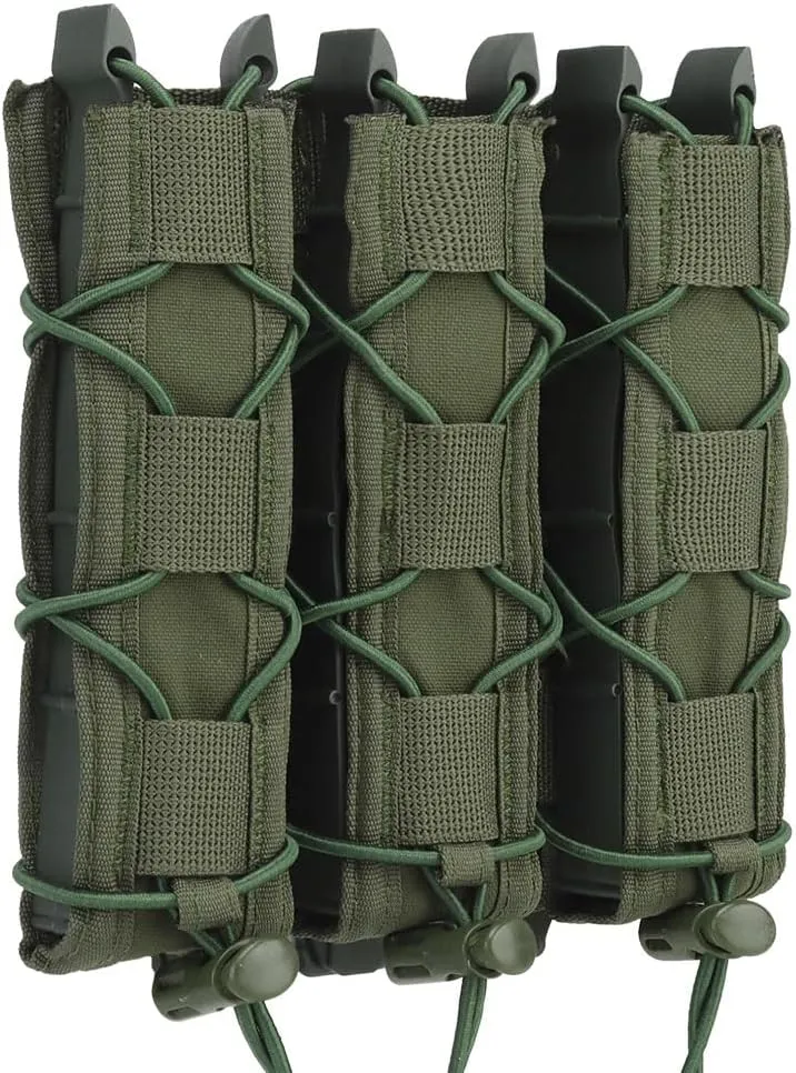 Triple Extended MP5 MP7 Mag Pouch, 3 Molle Long 9mm Tactical Magazine Holster Quick Pull Flashlight Holder Belt Vest Mount