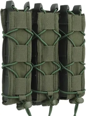Triple Extended MP5 MP7 Mag Pouch, 3 Molle Long 9mm Tactical Magazine Holster Quick Pull Flashlight Holder Belt Vest Mount