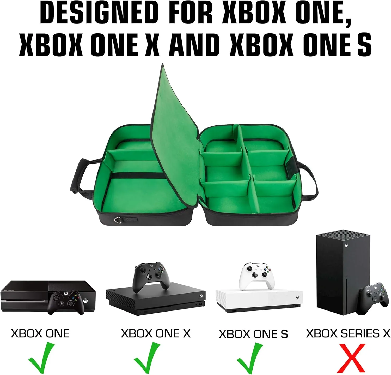 USA Gear Console Carrying Case - Xbox Travel Bag Compatible with Xbox One and Series S with Water Resistant Exterior and Accessory Storage for Controllers, Cables, Gaming Headsets and More