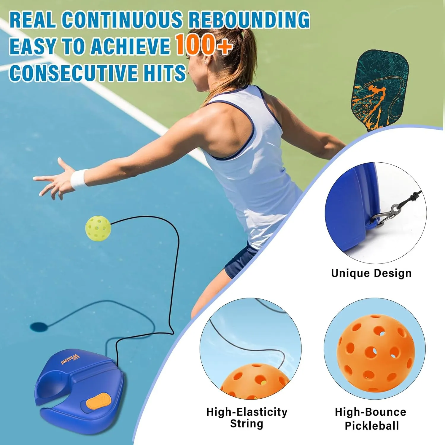 Wasant Match Buddy Pickleball Trainer - Rebounder with Balls and Strings, Perfect Practice Accessory for Adults & Kids