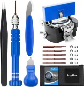 Watch Battery Replacement Tool Kit: EasyTime Professional Watch Repair Toolkit Watch Back Remover Set with Adjustable Case Opener, Tweezers, Screwdriver and Instructions