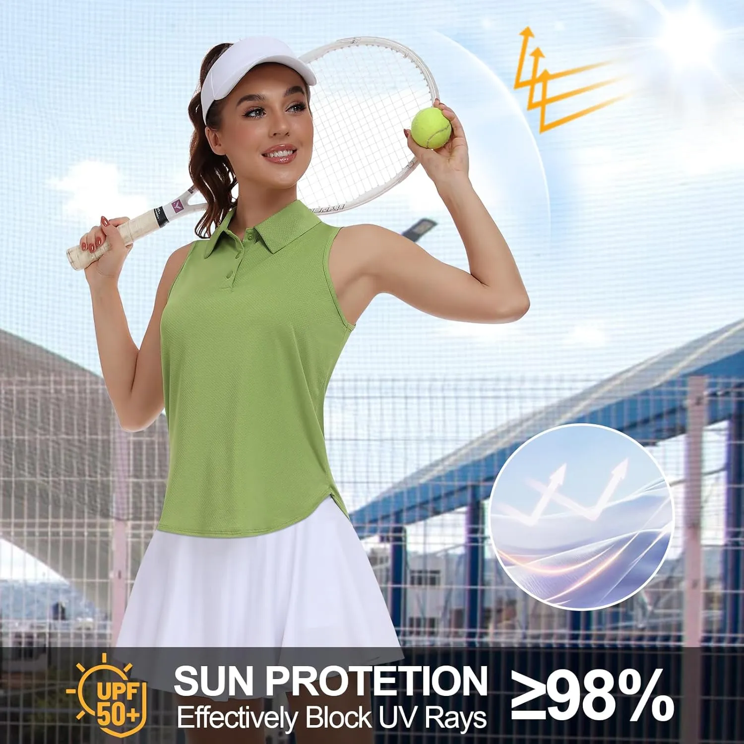 Women Golf Shirt UPF 50  Tennis Sleeveless Collared Polo Shirt Dry Fit Racerback Workout Tank Tops