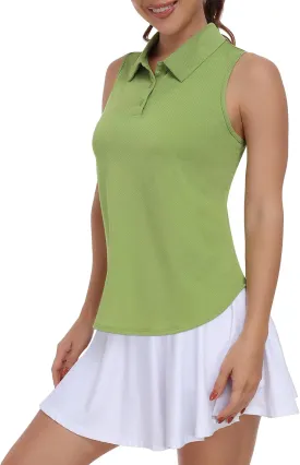 Women Golf Shirt UPF 50  Tennis Sleeveless Collared Polo Shirt Dry Fit Racerback Workout Tank Tops