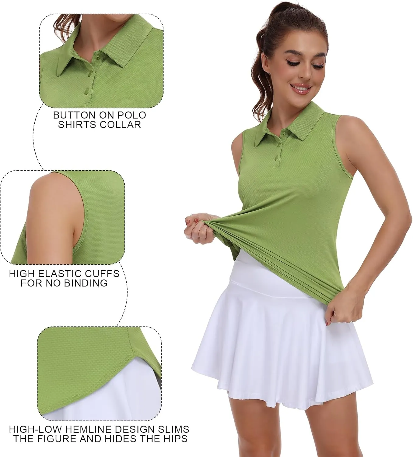 Women Golf Shirt UPF 50  Tennis Sleeveless Collared Polo Shirt Dry Fit Racerback Workout Tank Tops