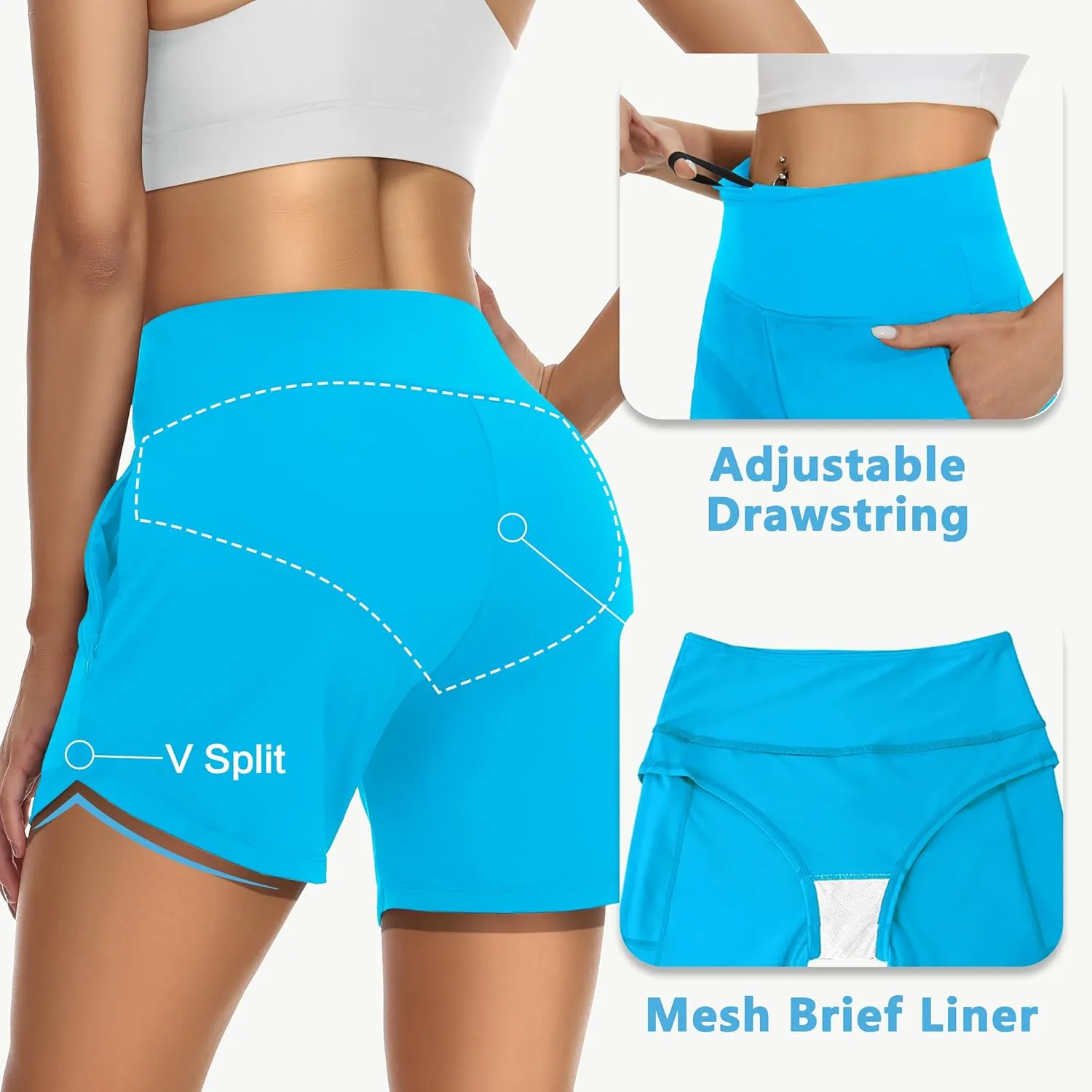 Womens' 5" Swim Shorts Tummy Control Quick Dry Swimsuit Bottom High Waist Loose Fitting with Zipper Pocket Liner UPF50 