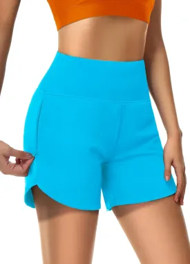 Womens' 5" Swim Shorts Tummy Control Quick Dry Swimsuit Bottom High Waist Loose Fitting with Zipper Pocket Liner UPF50 