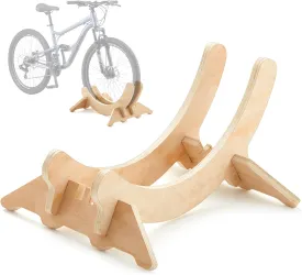 Wooden Stationary Bike Floor Stand Bicycle Indoor Storage 4 Adjustable Sizes Fit Commuter, Mountain, Road, Gravel Bikes Etc, Bike Wheel Wooden Display Stop Suitable for Home(Solid)