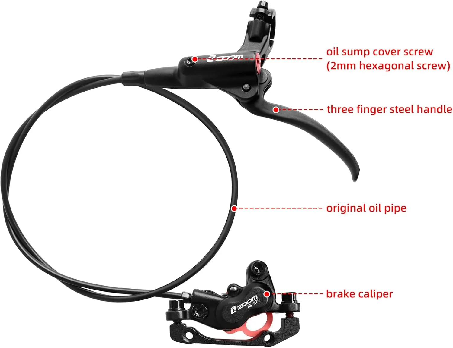 Z00M HB876 4-Pistons Hydraulic Disc Brake Set, MTB Hydraulic Brakes Left Front 850mm Right Rear 1450mm Bicycle Hydraulic Brake Kit for eBike, Mountain Bike, Road Bike, Fat Bike(Pre-Bled)