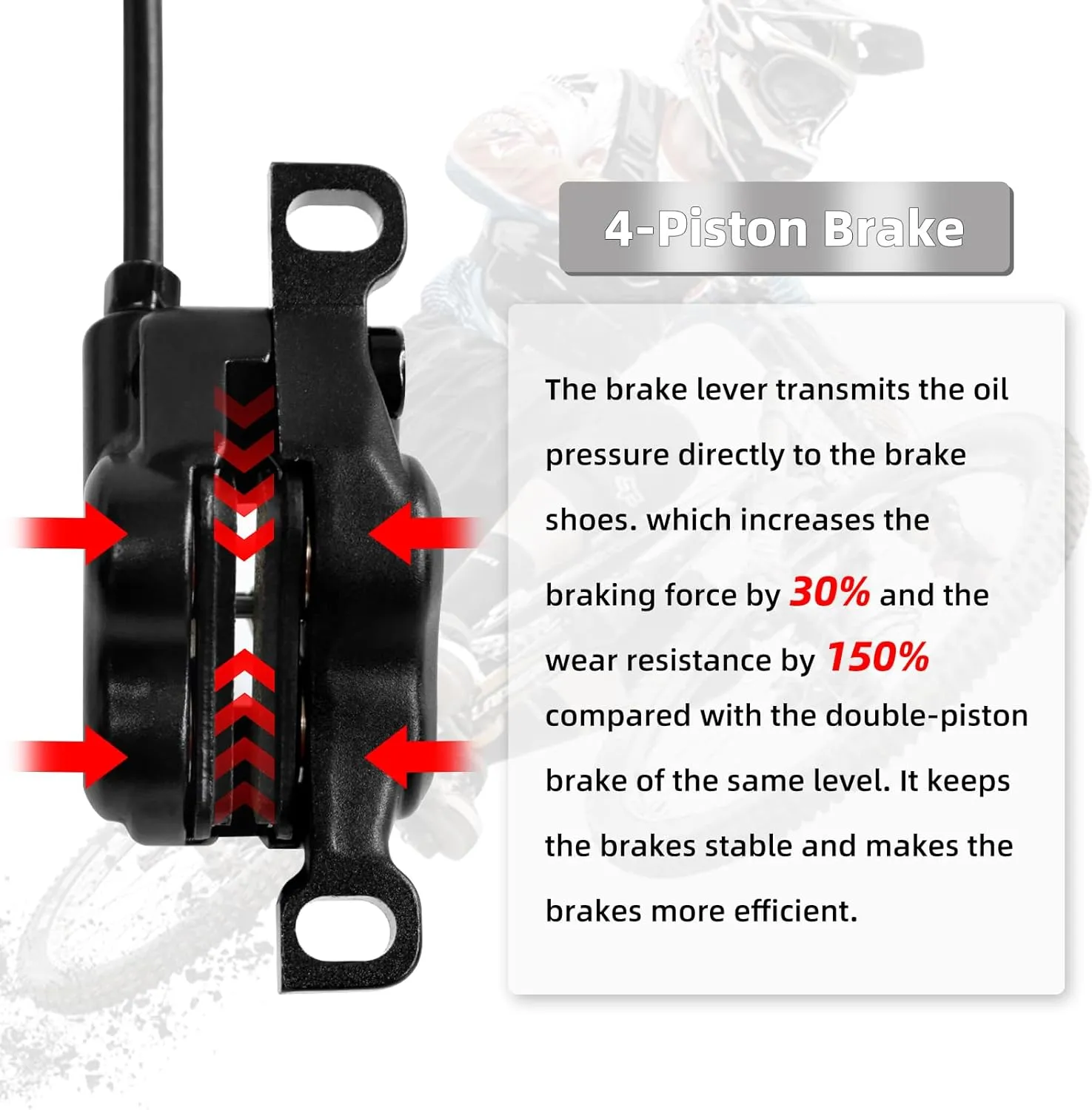 Z00M HB876 4-Pistons Hydraulic Disc Brake Set, MTB Hydraulic Brakes Left Front 850mm Right Rear 1450mm Bicycle Hydraulic Brake Kit for eBike, Mountain Bike, Road Bike, Fat Bike(Pre-Bled)