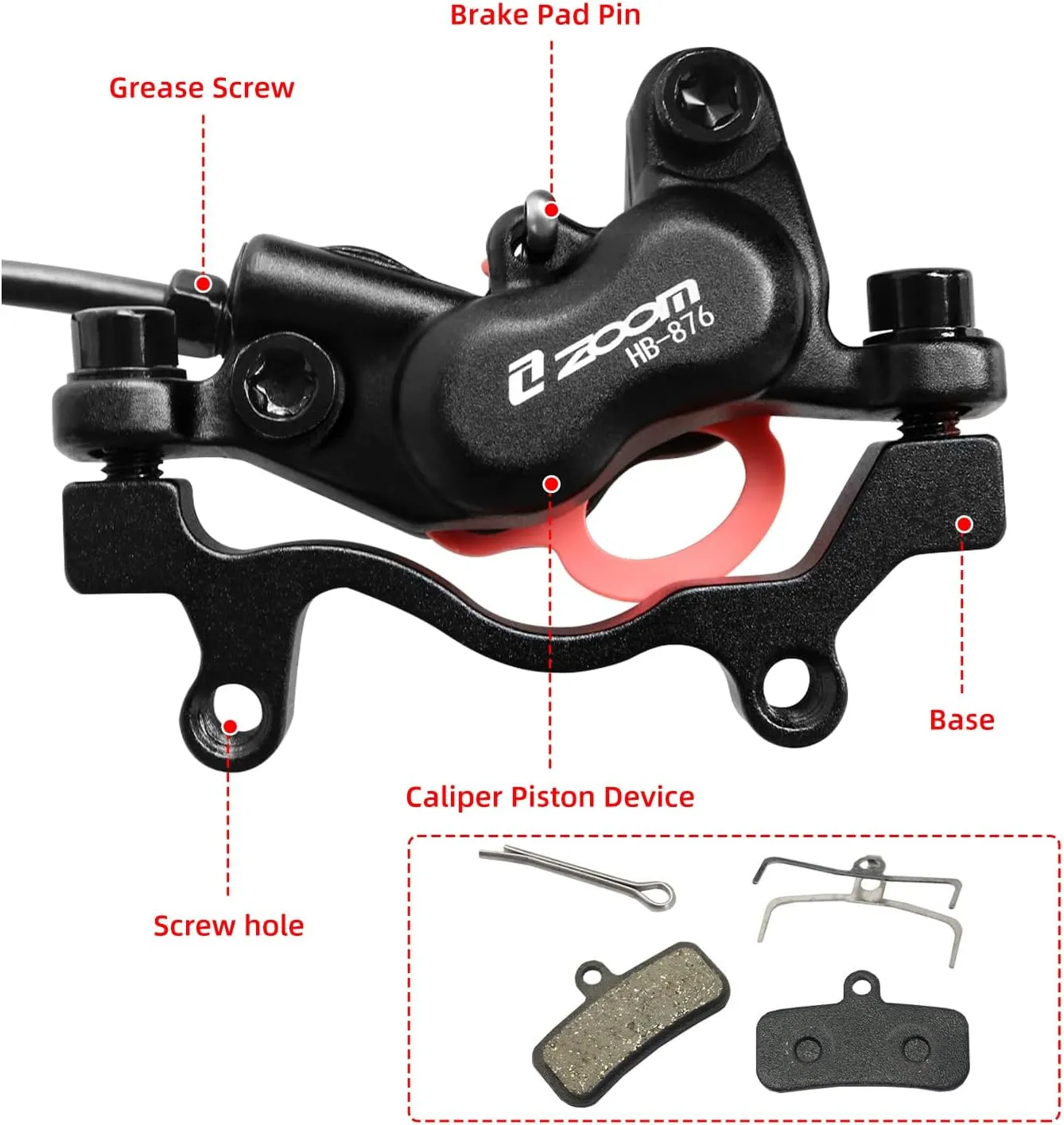 Z00M HB876 4-Pistons Hydraulic Disc Brake Set, MTB Hydraulic Brakes Left Front 850mm Right Rear 1450mm Bicycle Hydraulic Brake Kit for eBike, Mountain Bike, Road Bike, Fat Bike(Pre-Bled)